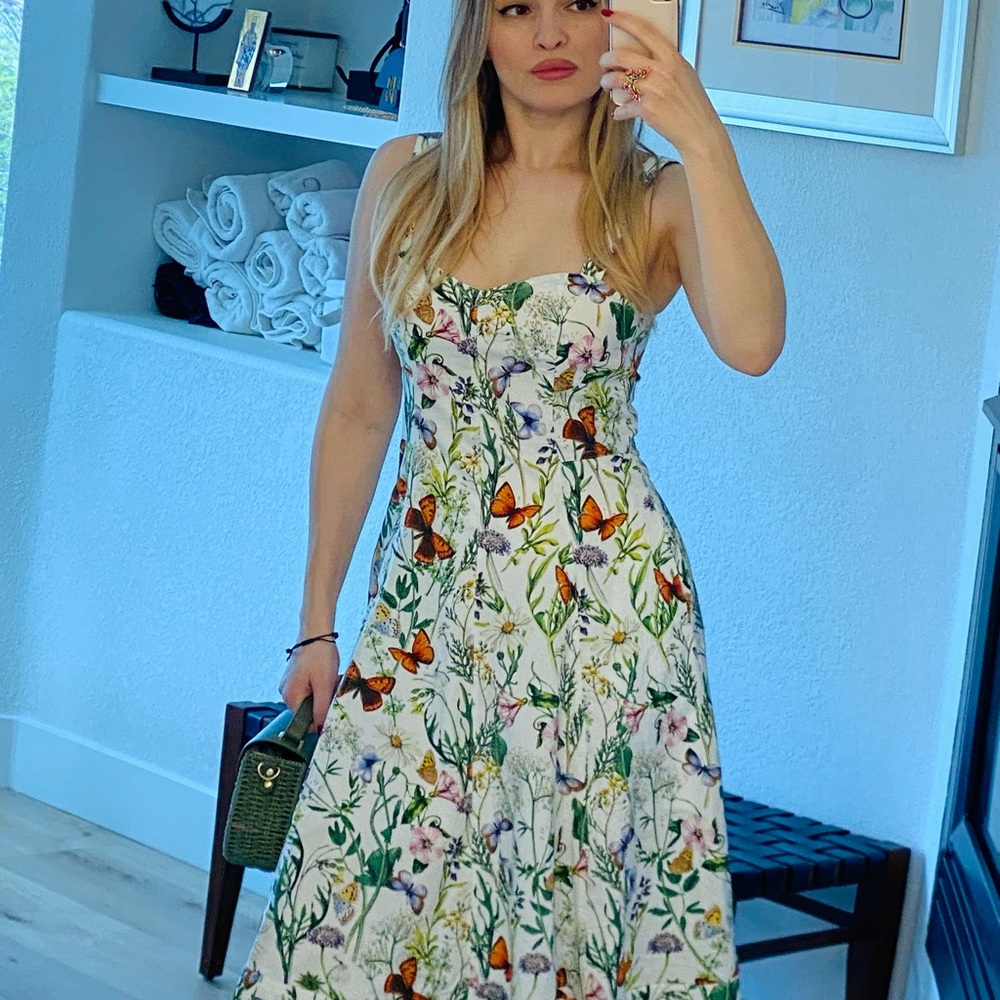 Avec Les Filles Colorful Sweetheart Midi Dress With Flowers And Butterflies - Picture 2 of 4